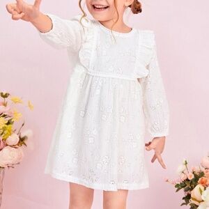 SHEIN Floral Embroidery Ruffle Trim Lantern Sleeve Dress 6